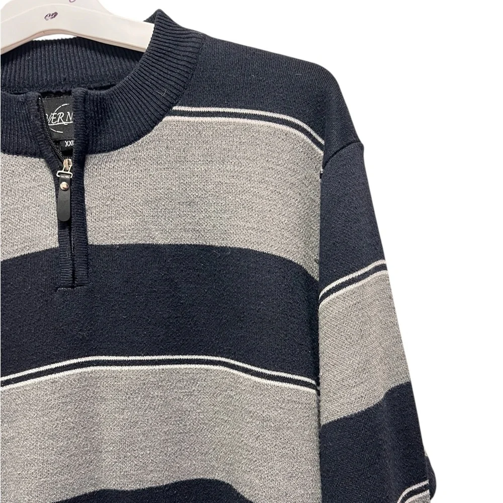 Silver Needle Men's XXL Navy Blue and Gray Striped 1/4 Zip Pullover Sweater - Picture 2 of 7